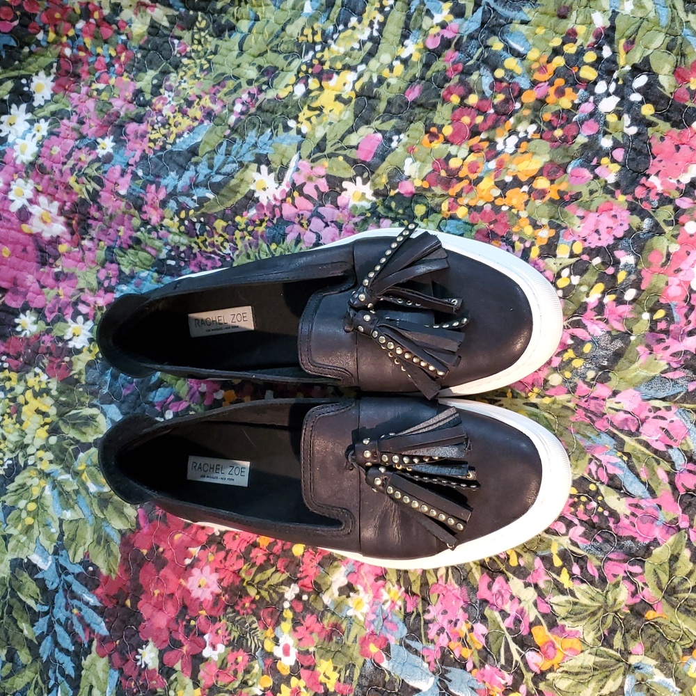 RACHEL ZOE slip-on black leather shoe/sneaker womens 9.5